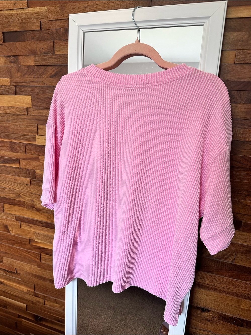 EUC🩷Zenana Raised Rib Short Sleeve Tee & Pants Set light pink - Picture 3 of 10